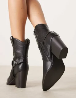 Glamorous Western Heeled Ankle Boots In Black For Women -Glamorous Shop 206959355 4