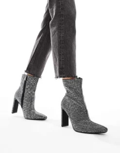 Glamorous Heeled Ankle Boots In Silver Embellished For Women