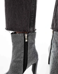 Glamorous Heeled Ankle Boots In Silver Embellished For Women -Glamorous Shop 206959387 4