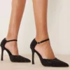 Glamorous Pointed High Heeled Court Shoes In Black Embellished For Women