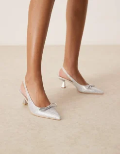 Glamorous Slingback Kitten Heels With Bow In Silver Embellished For Women -Glamorous Shop 206959451 1 silverembellished 1