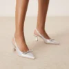 Glamorous Slingback Kitten Heels With Bow In Silver Embellished For Women