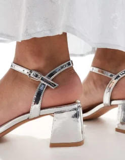 Glamorous Low Block Heeled Sandals In Silver For Women -Glamorous Shop 206959459 4