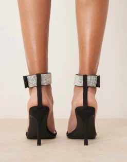 Glamorous Stiletto Heeled Sandals With Embellished Ankle Strap In Black For Women -Glamorous Shop 206959476 3
