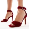 Glamorous Stiletto Heeled Sandals With Embellished Buckle In Burgundy For Women