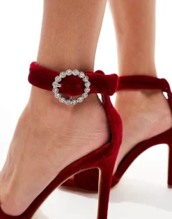 Glamorous Stiletto Heeled Sandals With Embellished Buckle In Burgundy For Women -Glamorous Shop 206959531 3