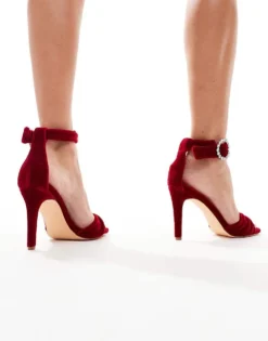 Glamorous Stiletto Heeled Sandals With Embellished Buckle In Burgundy For Women -Glamorous Shop 206959531 4
