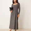 Glamorous Drop Waist Maxi Dress In Grey For Women School Grey