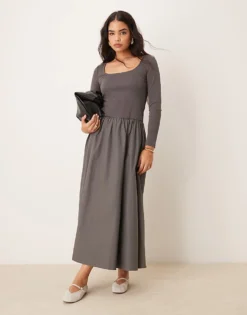 Glamorous Drop Waist Maxi Dress In Grey For Women School Grey