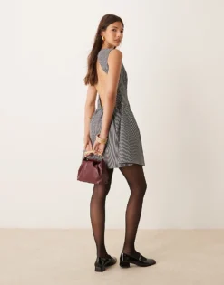 Glamorous Mini Godet Mini Dress In Dark Grey Stripe For Women