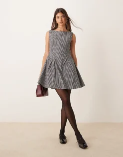Glamorous Mini Godet Mini Dress In Dark Grey Stripe For Women -Glamorous Shop 207162461 4
