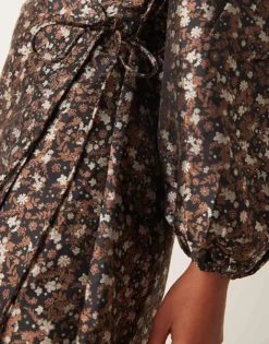 Glamorous V Neck Balloon Sleeve Mini Dress With Front Wrap In 70's Black Floral For Women Black Multi -Glamorous Shop 207162519 3