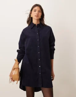 Glamorous Chuck On Smock Dress In Dark Navy Micro Cord For Women