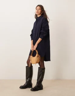 Glamorous Chuck On Smock Dress In Dark Navy Micro Cord For Women -Glamorous Shop 207162540 4