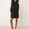 Glamorous Smock Ruffle High Neck Mini Dress In Polka Dot For Women