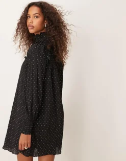 Glamorous Smock Ruffle High Neck Mini Dress In Polka Dot For Women -Glamorous Shop 207162554 3