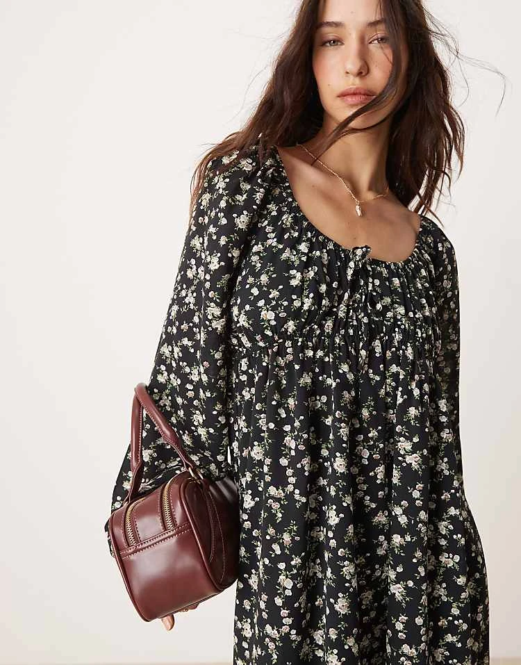 Glamorous Tie Front Volume Sleeve Maxi Dress In Romantic Boho Floral For Women Black/peach Floral 2 Glamorous Tie Front Volume Sleeve Maxi Dress In Romantic Boho Floral For Women Black/peach Floral - Image 2