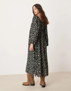 Glamorous Tie Front Volume Sleeve Maxi Dress In Romantic Boho Floral For Women Black/peach Floral 8 Glamorous Tie Front Volume Sleeve Maxi Dress In Romantic Boho Floral For Women Black/peach Floral -Glamorous Shop 207162569 4