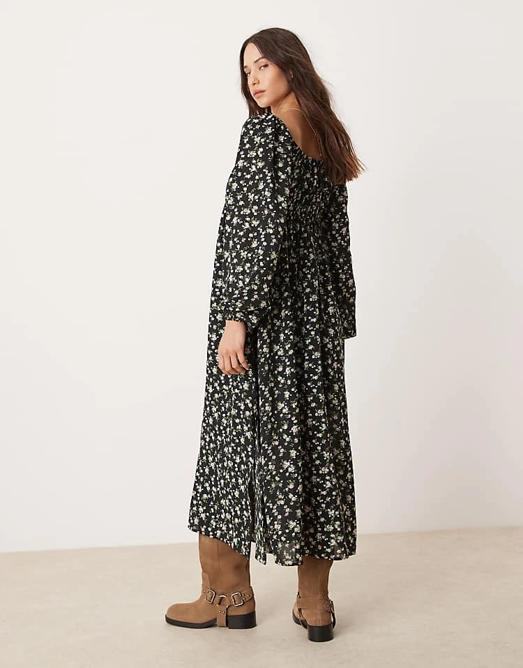 Glamorous Tie Front Volume Sleeve Maxi Dress In Romantic Boho Floral For Women Black/peach Floral 4 Glamorous Tie Front Volume Sleeve Maxi Dress In Romantic Boho Floral For Women Black/peach Floral - Image 4