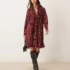 Glamorous Smock Chuck On Dress With Bow Tie Front In Burgundy Navy Stripe For Women