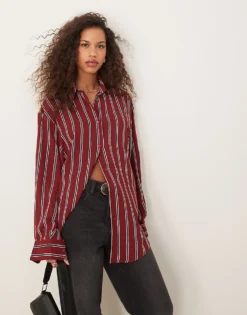 Glamorous Oversized Stripe Shirt In Burgundy And Navy For Women Burgundy/navy -Glamorous Shop 207162595 1 burgundynavy 1