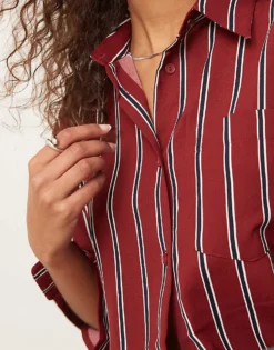 Glamorous Oversized Stripe Shirt In Burgundy And Navy For Women Burgundy/navy -Glamorous Shop 207162595 4