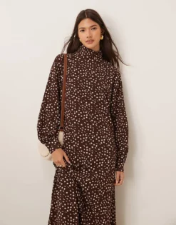 Glamorous High Neck Maxi Dress In Brown Floral For Women -Glamorous Shop 207162596 3