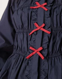 Glamorous Crinkle Long Sleeve Top With Red Tie Front Bows In Navy For Women -Glamorous Shop 207162621 4