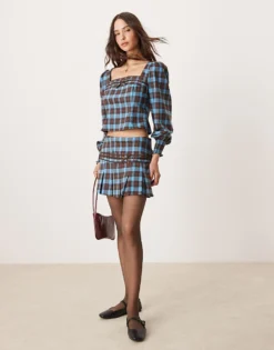 Glamorous Blue And Brown Check Mini Skirt Co-ord For Women Blue/brown Check