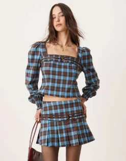 Glamorous Blue And Brown Check Mini Skirt Co-ord For Women Blue/brown Check -Glamorous Shop 207162622 3