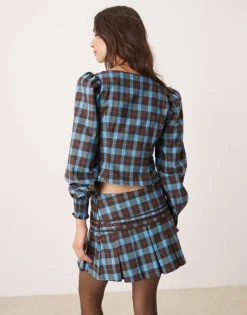 Glamorous Blue And Brown Check Mini Skirt Co-ord For Women Blue/brown Check -Glamorous Shop 207162622 4