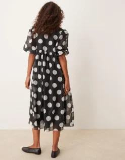 Glamorous Smock Dress With Puff Sleeves In Black And White Polka Dot For Women Black/white -Glamorous Shop 207162642 3