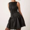 Glamorous Drop Waist Mini Dress With Boat Neck In Black For Women