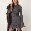 Glamorous Shirred Mini Dress In Blue Check For Women