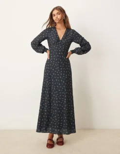 Glamorous V Neck Maxi Dress In Pink Ditsy Floral For Women Navy/pink Rose -Glamorous Shop 207162751 1 navypinkrose 1