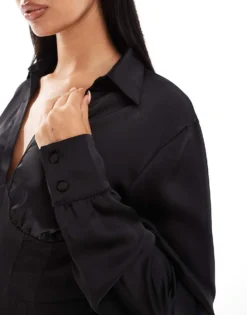 Glamorous Satin Collared Mini Dress In Black For Women Black Satin -Glamorous Shop 207288881 3