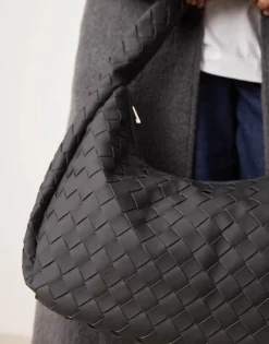 Glamorous Oversized Woven Shoulder Bag In Matte Black For Women -Glamorous Shop 207296735 4