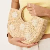 Glamorous Straw Top Handle Bag With Flower Embellishment In Natural For Women Nude