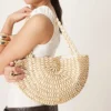 Glamorous Beaded Half Moon Shoulder Bag In Cream For Women