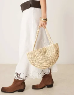 Glamorous Beaded Half Moon Shoulder Bag In Cream For Women -Glamorous Shop 207296803 4