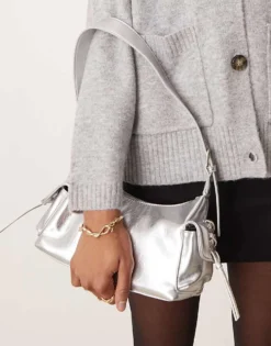 Glamorous Pocket Detail Shoulder Bag In Metallic Silver For Women -Glamorous Shop 207296806 3