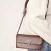 Glamorous Clean Crossbody Flap Bag In Brown With Silver Detail For Women
