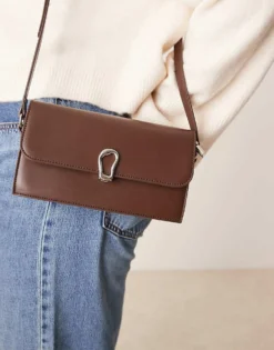 Glamorous Clean Crossbody Flap Bag In Brown With Silver Detail For Women -Glamorous Shop 207296814 3