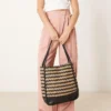 Glamorous Stripe Straw Tote Bag In Black And Natural For Women Multi