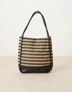 Glamorous Stripe Straw Tote Bag In Black And Natural For Women Multi -Glamorous Shop 207296824 3