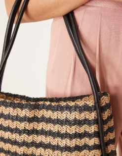 Glamorous Stripe Straw Tote Bag In Black And Natural For Women Multi -Glamorous Shop 207296824 4