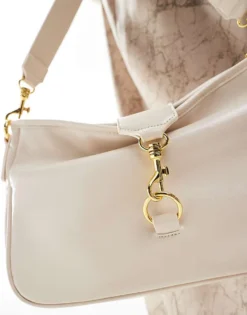 Glamorous Slouch Shoulder Bag With Gold Clasp In Cream For Women -Glamorous Shop 207296842 3