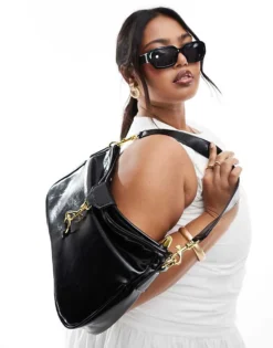 Glamorous Slouch Shoulder Bag With Gold Clasp In Black For Women -Glamorous Shop 207296851 1 black 1