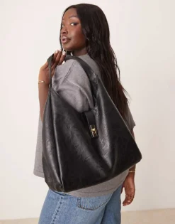 Glamorous Slouch Clasp Detail Large Tote Bag In Black For Women