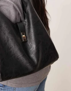 Glamorous Slouch Clasp Detail Large Tote Bag In Black For Women -Glamorous Shop 207296867 3